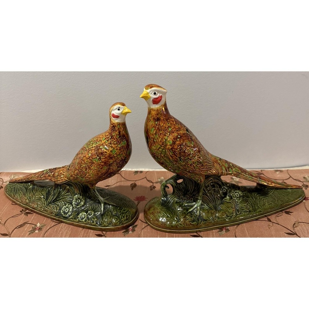 VTG‎ Pair Large Pheasants Holland Mold Male/Female Ceramic MCM Statues Figurine